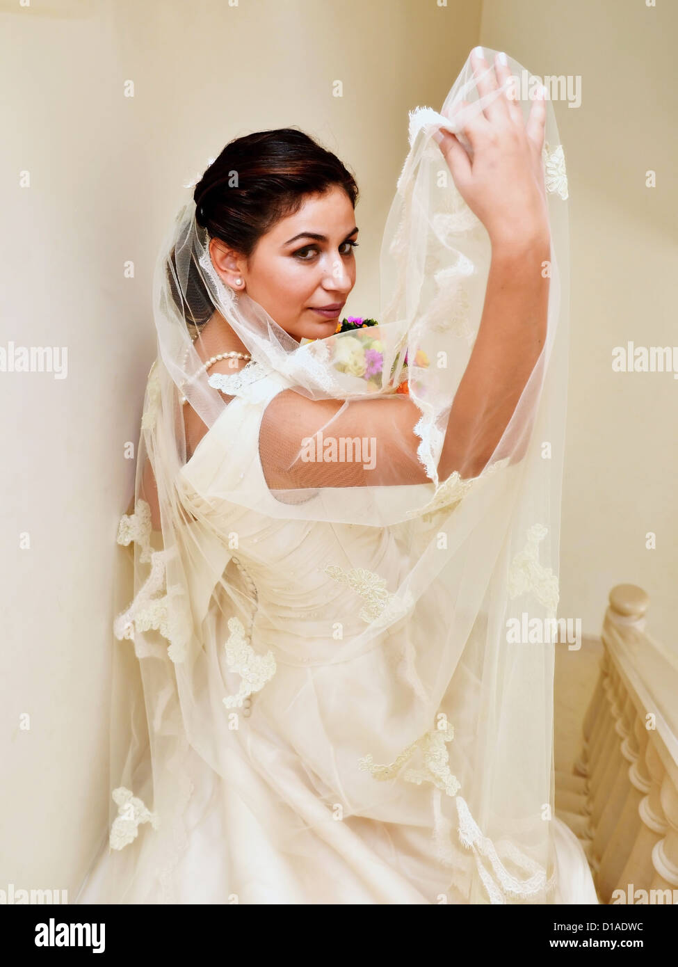 Beautiful bride portrait at home Stock Photo