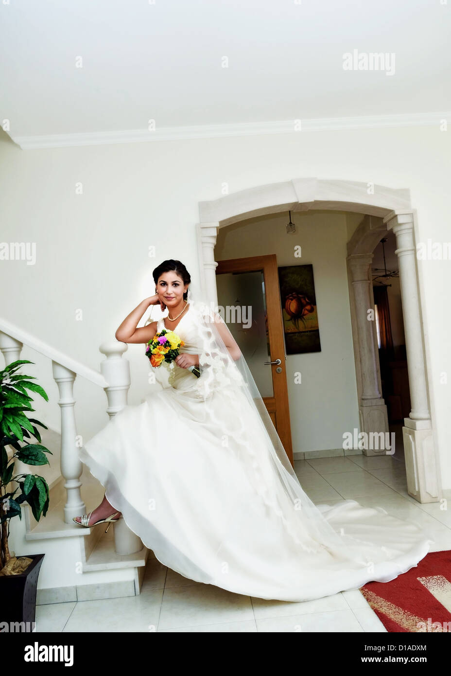 Beautiful bride portrait at home Stock Photo - Alamy