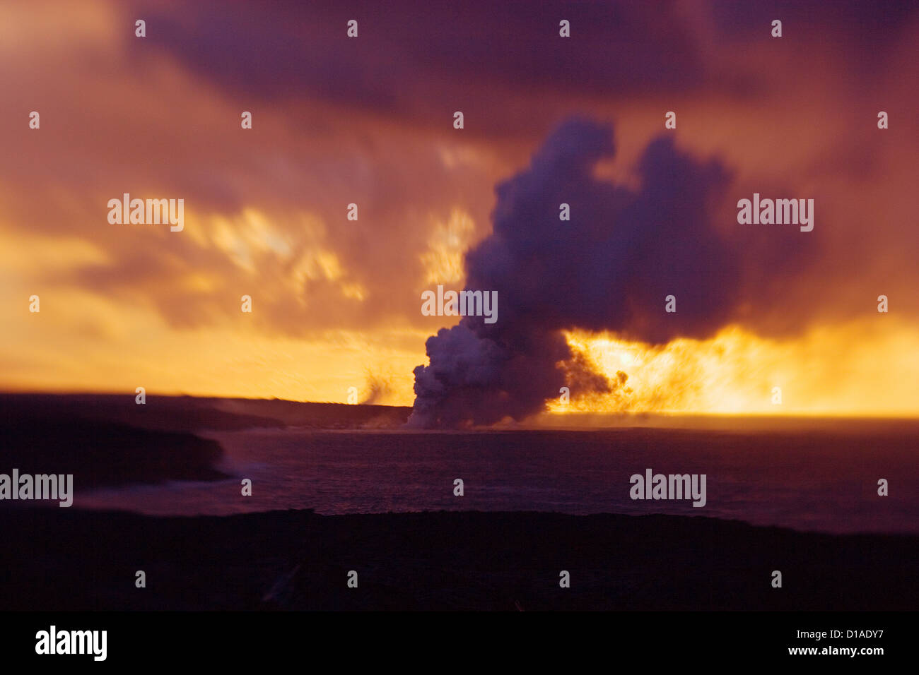 Hawaii, Big Island, Kalapana, Steam Cloud From Lava Entering Pacific