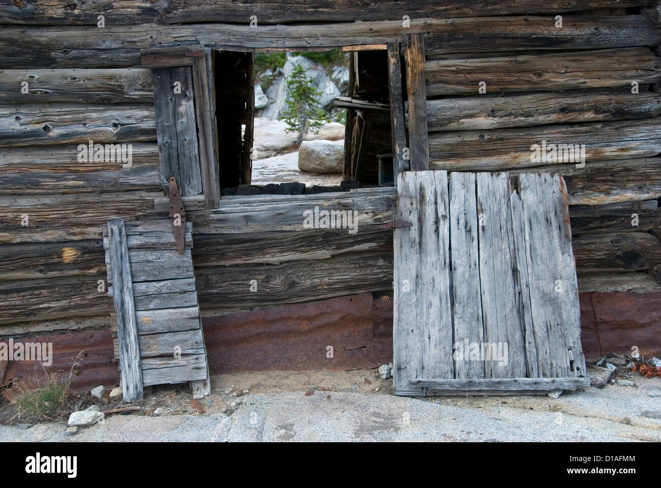 Shuters And A Window Of An Old Log Cabin In Oregon S Wallowa Stock