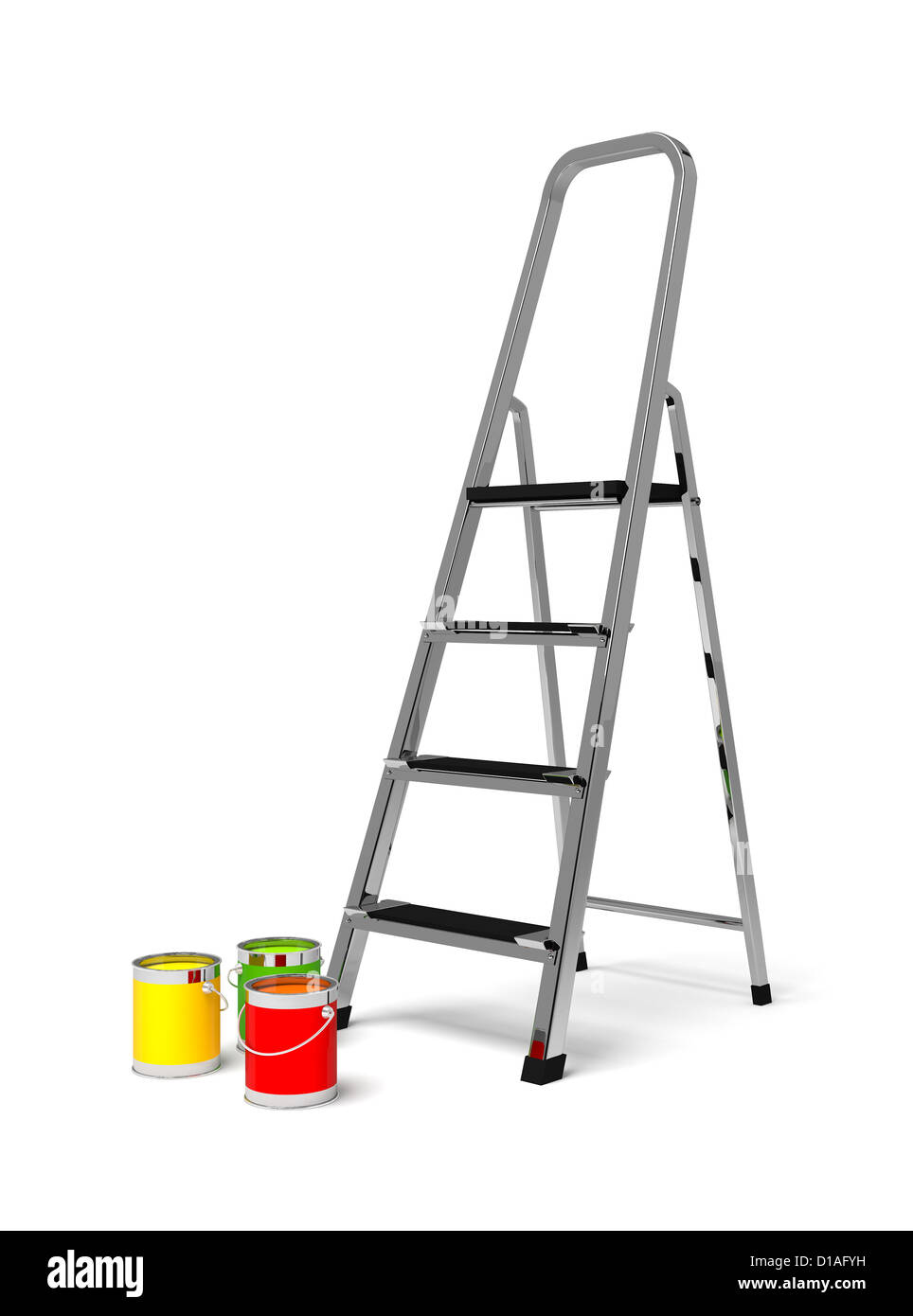 metal stairs stepladder and paint Stock Photo