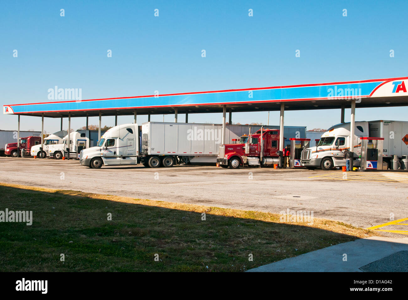 Refueling of trucкs at a gas station, Georgia , USA Stock Photo