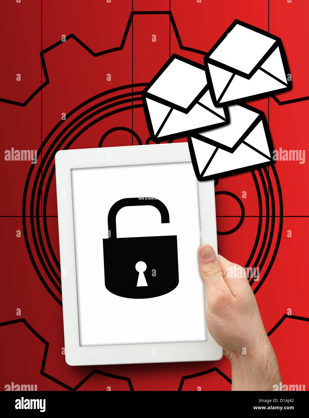 Tablet displaying lock symbol Stock Photo Alamy