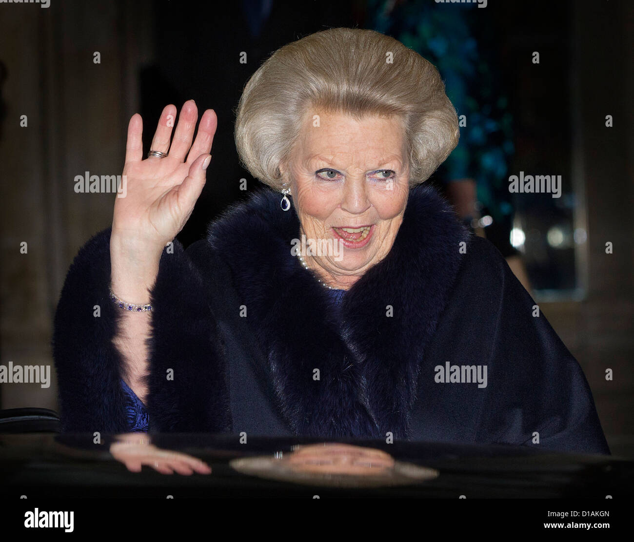 Queen Beatrix of The Netherlands leaves the Royal Palace Amsterdam after the award ceremony of the Prince Claus Award 2012 in Amsterdam, The Netherlands, 12 December 2012. Photo: Patrick van Katwijk / NETHERLANDS OUT AND FRANCE OUT Stock Photo