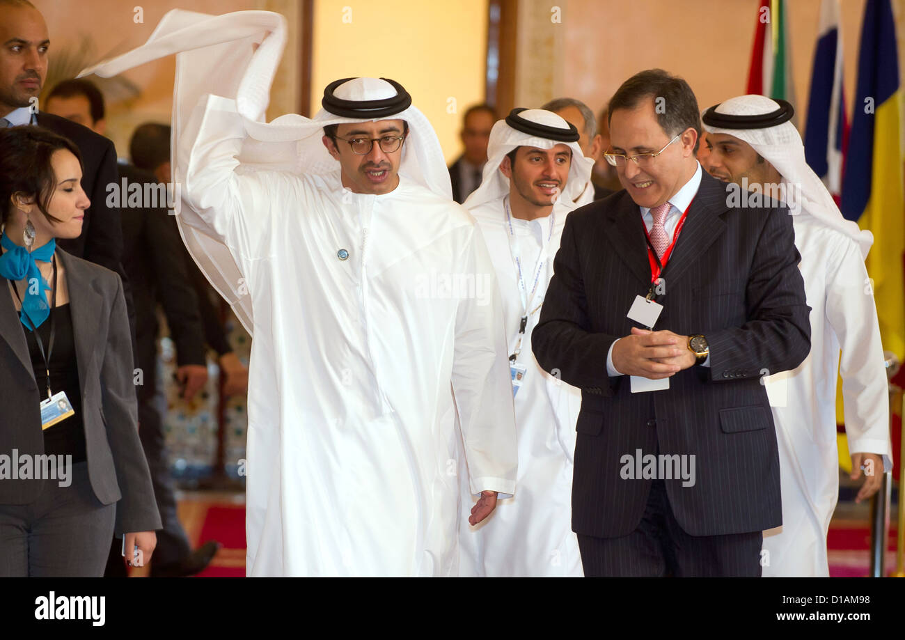 Foreign Minister of the United Arab Emirates, Sheik Abdullah bin Zayid Al Nahyan, walks to the conference 'Friends of the Syrian people' in Marrakesh, Morocco, 12 December 2012. PHOTO: TIM BRAKEMEIER Stock Photo