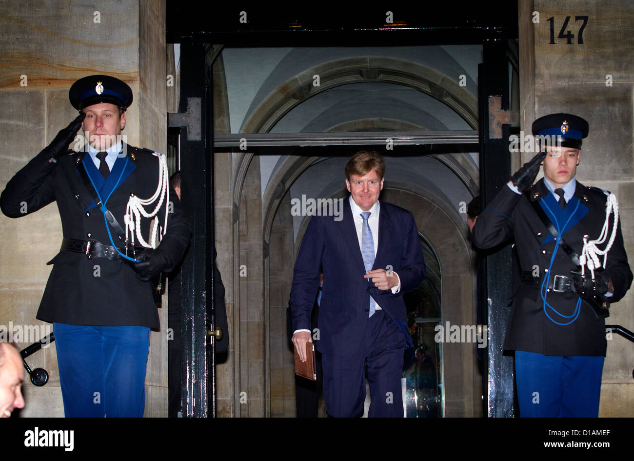 Prince Willem-Alexander of The Netherlands leaves the Royal Palace Amsterdam after the award ceremony of the Prince Claus Award 2012 in Amsterdam, The Netherlands, 12 December 2012. Photo: Patrick van Katwijk / NETHERLANDS OUT AND FRANCE OUT Stock Photo