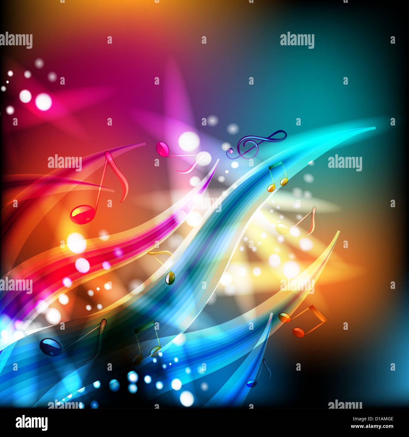 Abstract background with musical notes and lights Stock Photo - Alamy