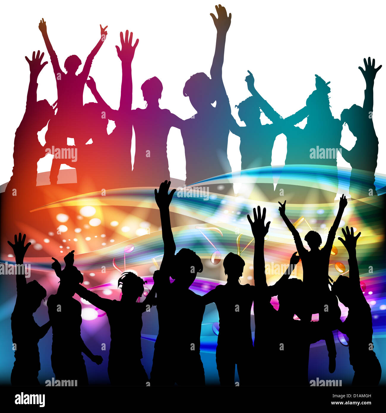 Dancing silhouettes with disco lights Stock Photo - Alamy