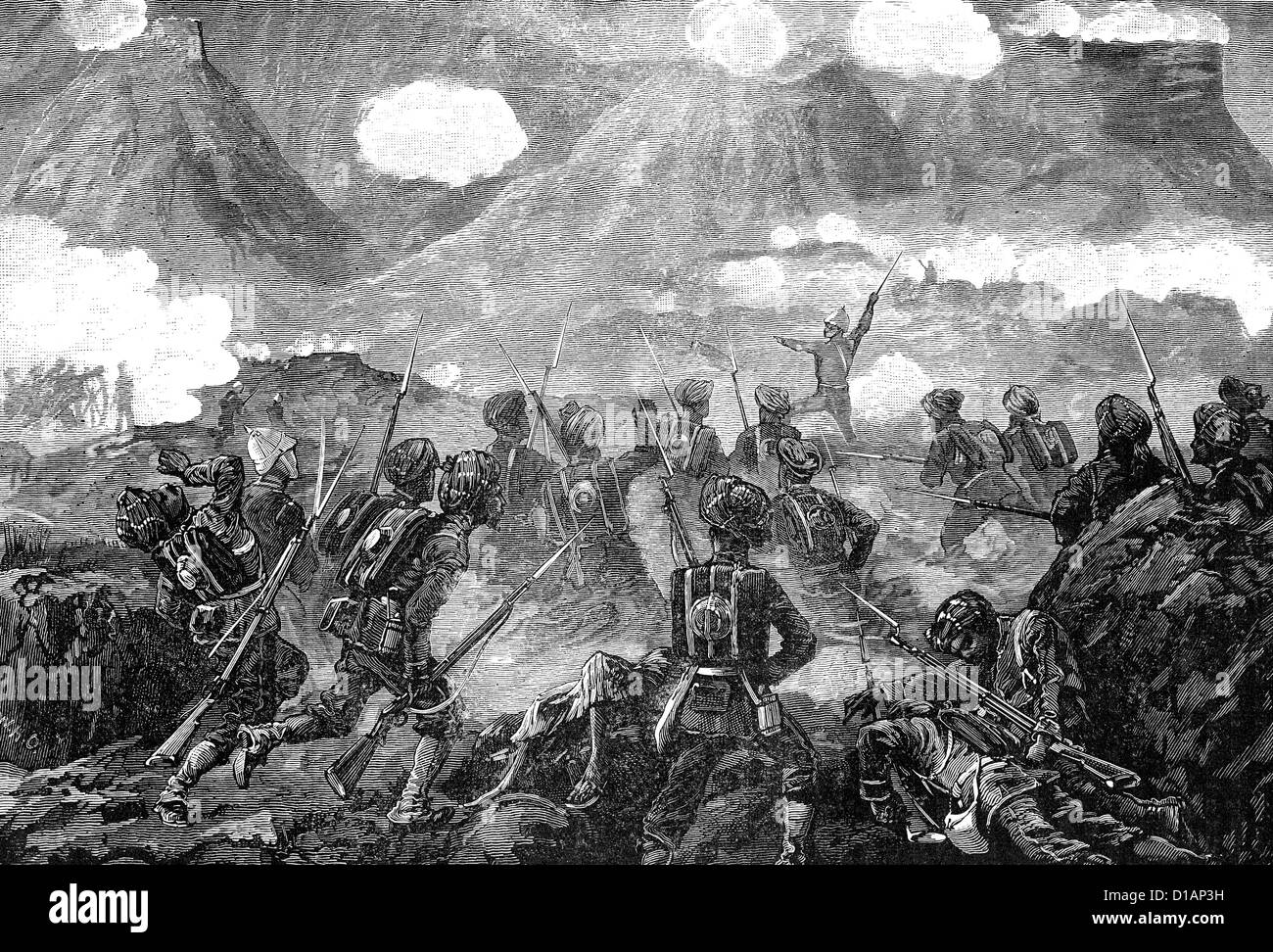 SECOND ANGLO-AFGHAN WAR 1878-80. British forces attack the Ali Musjid fortress on 21 November 1878 Stock Photo