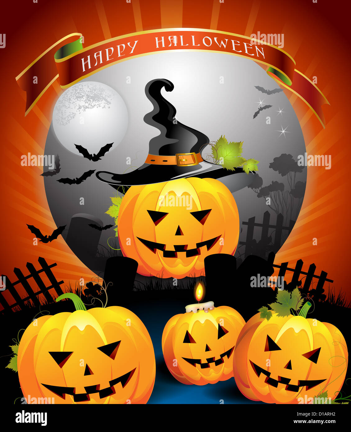 Halloween card design with pumpkin and cemetery Stock Photo Alamy