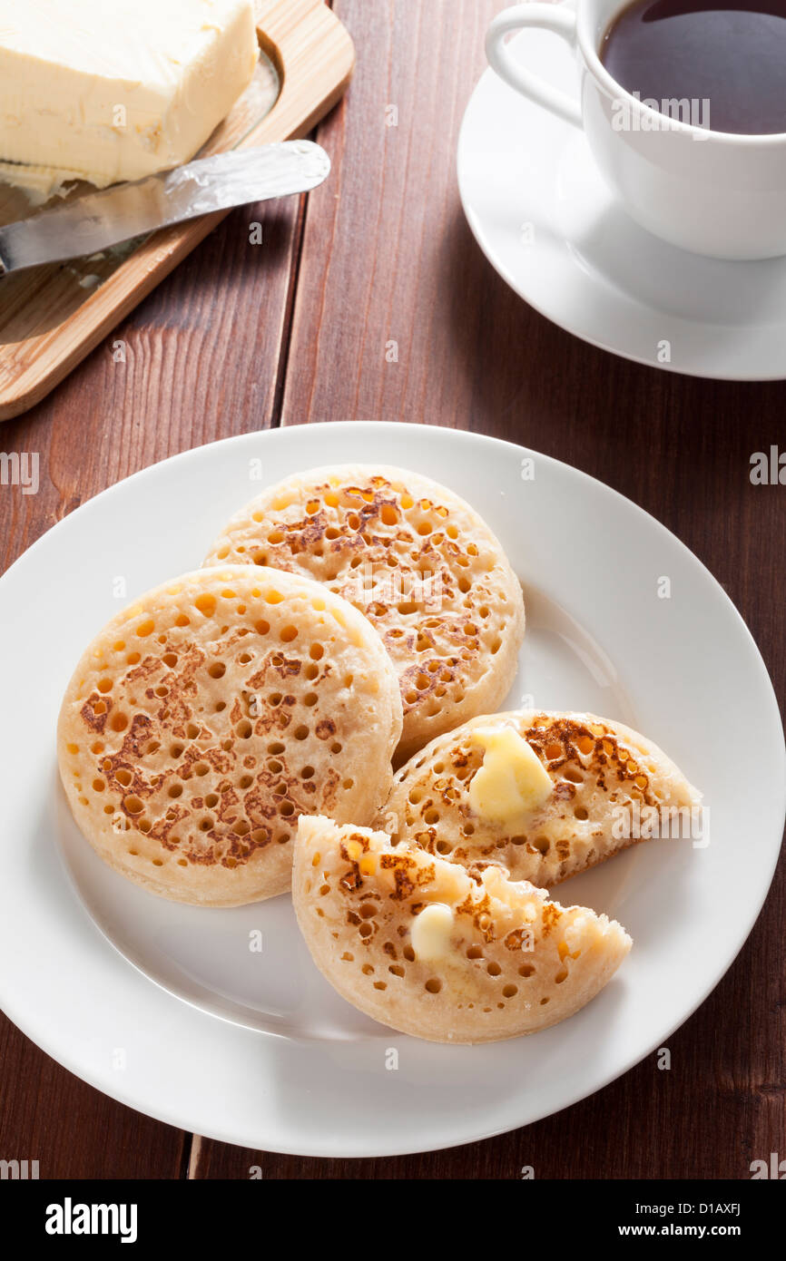 English Crumpets With Butter And Tea Stock Photo Alamy English Crumpets With Butter And Tea Stock Photo Alamy
