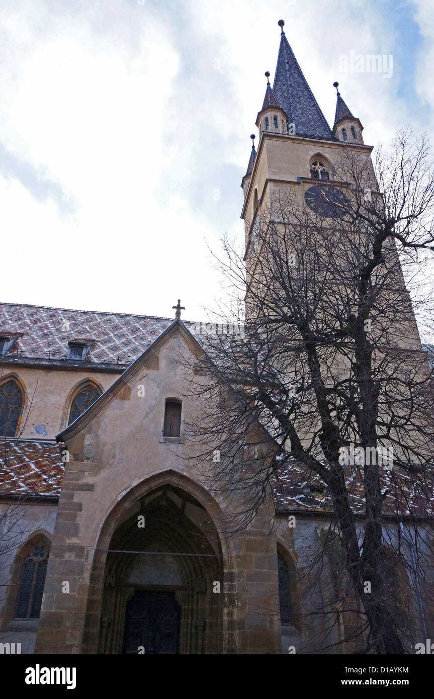 Lateral view of the evangelical cathedral of Sibiu, Romania Stock Photo