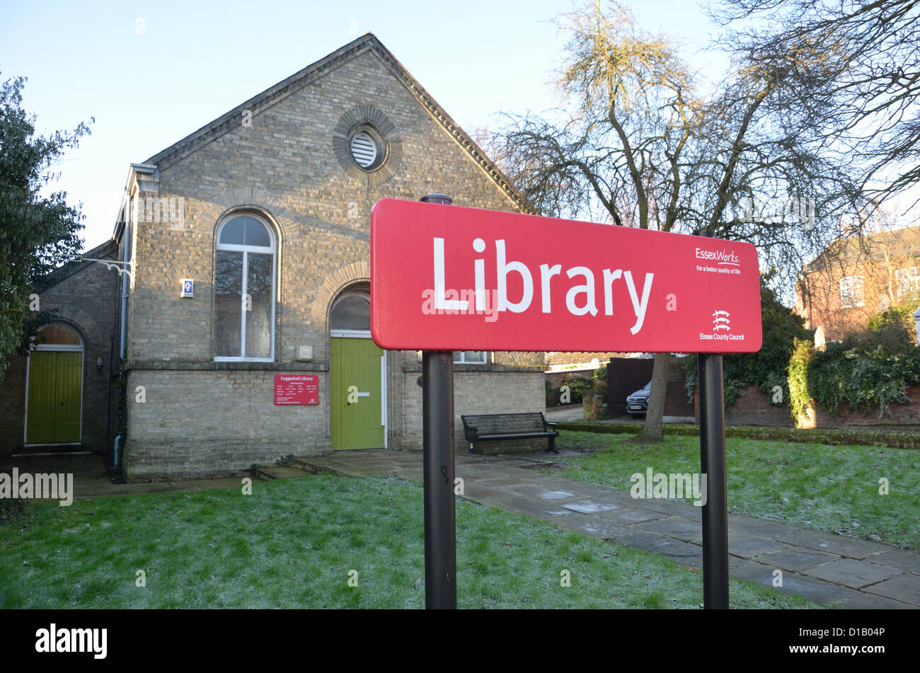 library sign at coggeshall essex Stock Photo