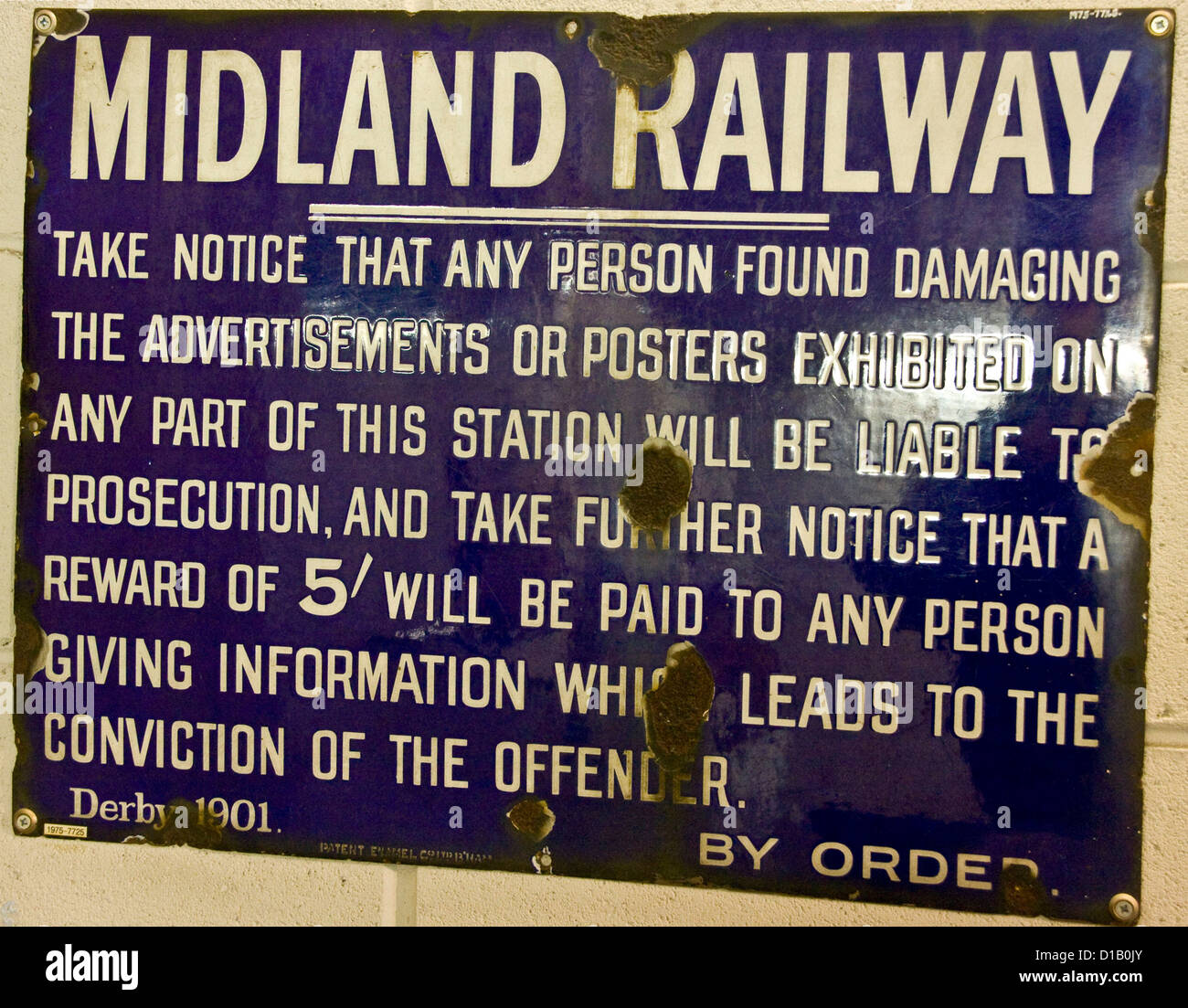 Vintage metal warning sign from Midland Railways Stock Photo