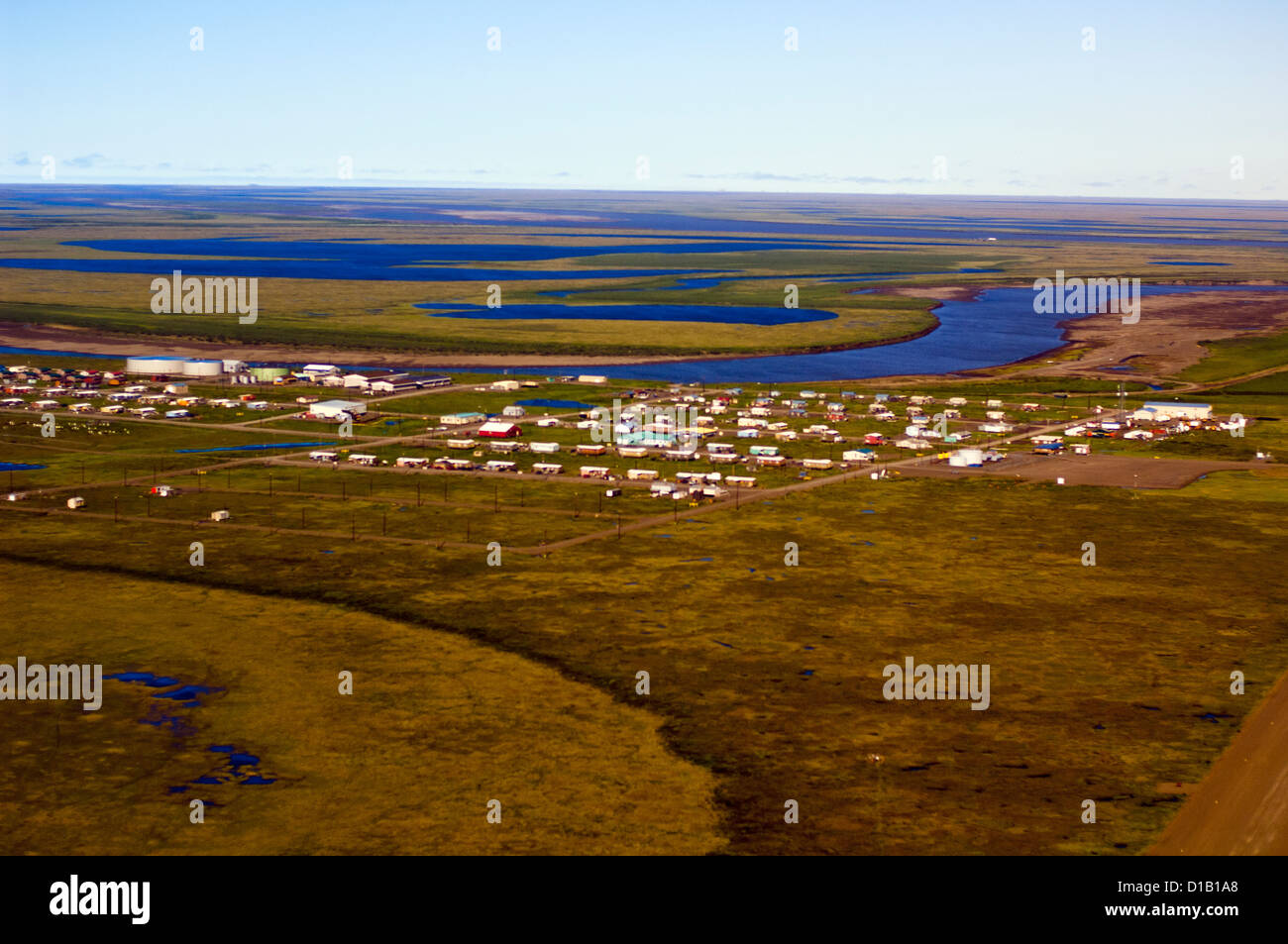The Alaskan Native Village of Nuiqsut just west of the Prudhoe Bay