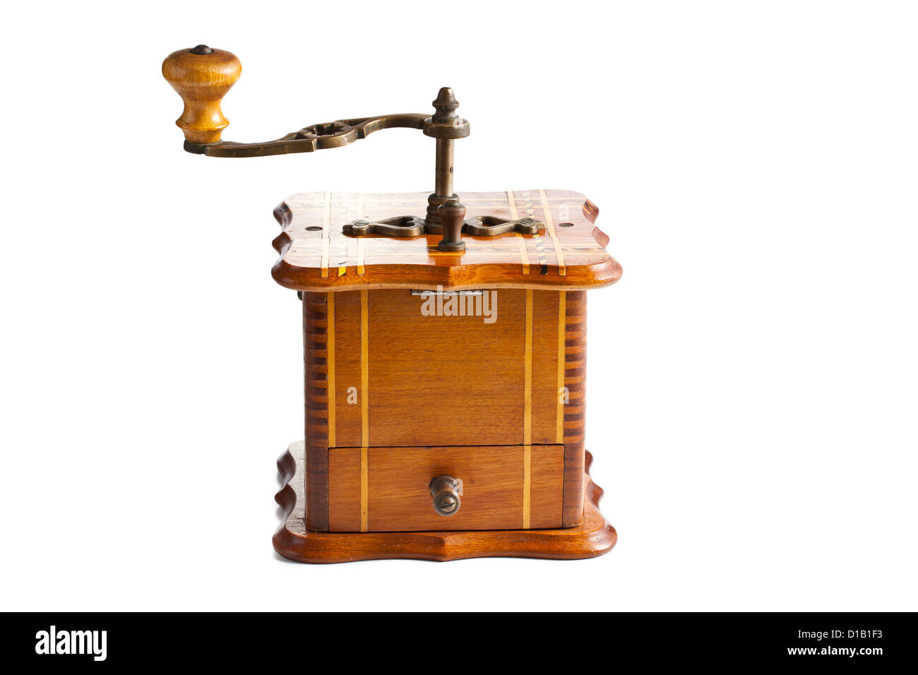 antique coffee mill on white background Stock Photo Alamy
