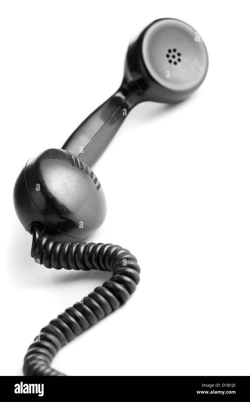 black vintage telephone handset on white background Stock Photo Alamy