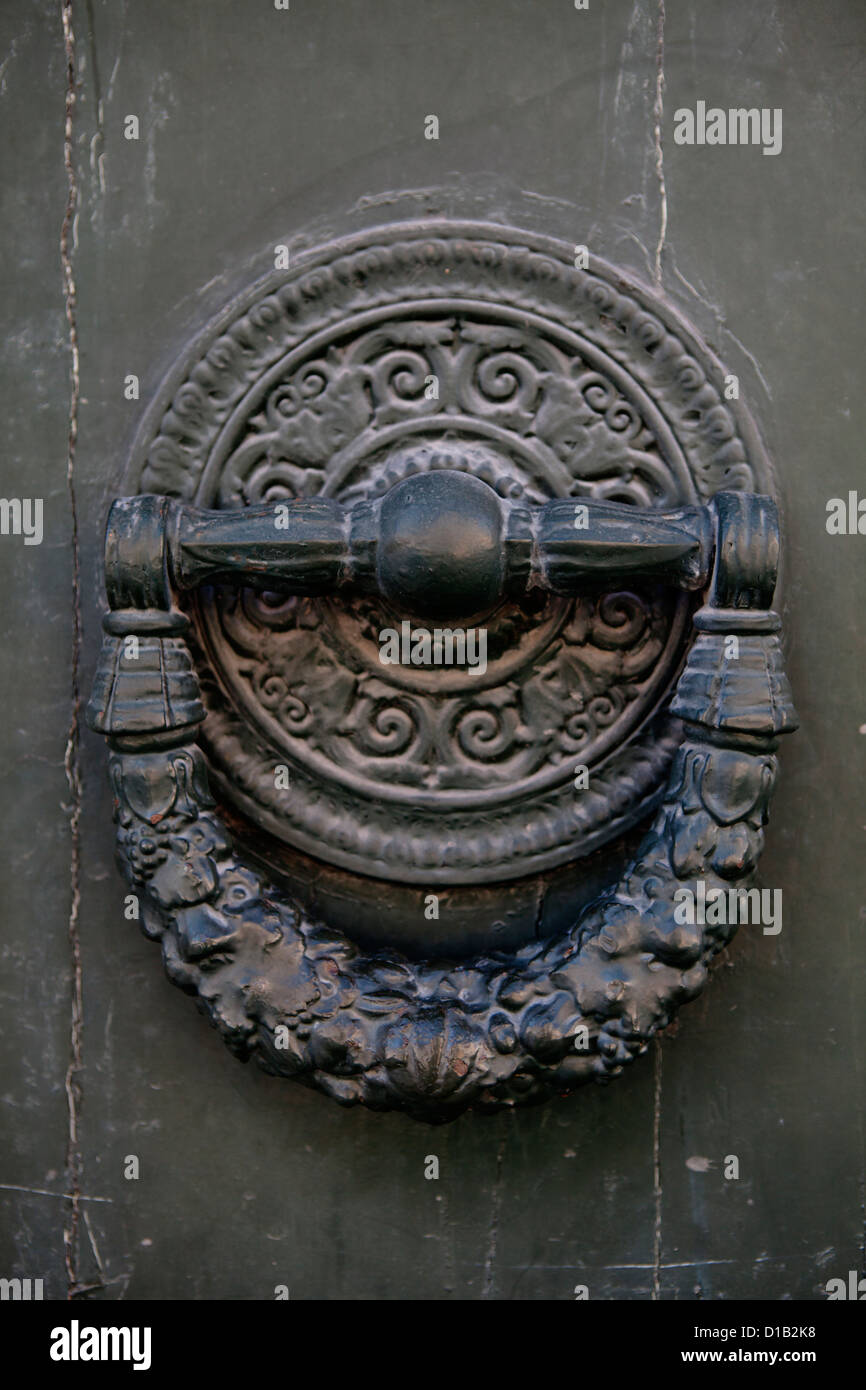 Antique iron door handle and ring Stock Photo Alamy