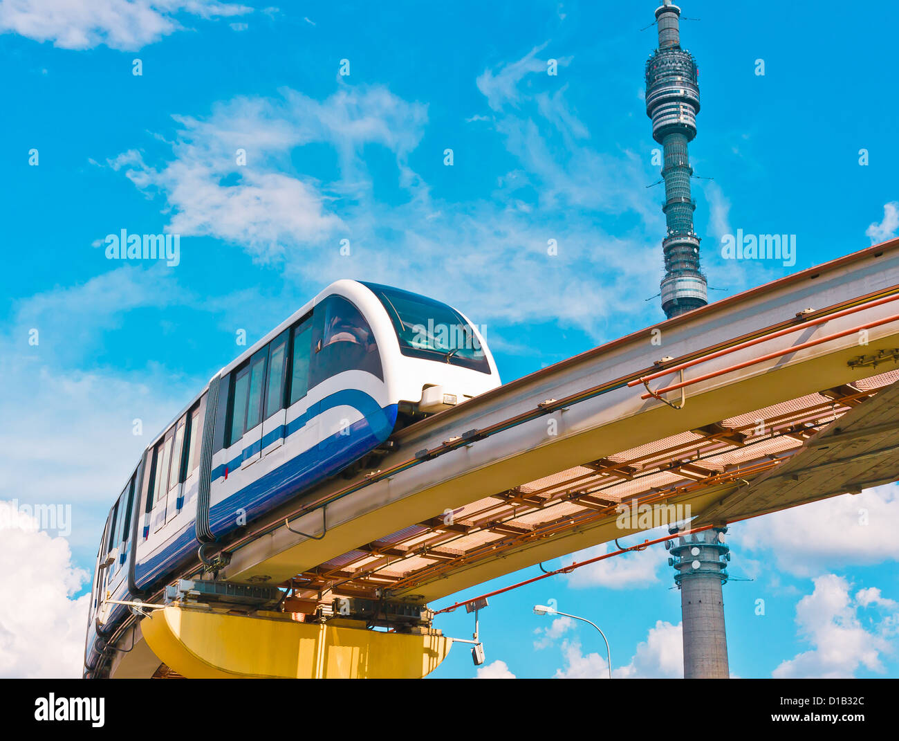 Cityscape with TV tower and monorail train Stock Photo