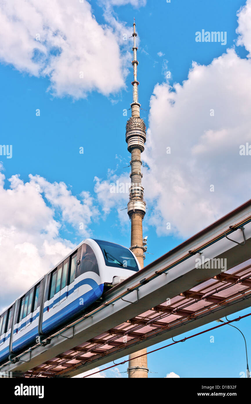 TV tower and monorail train Stock Photo