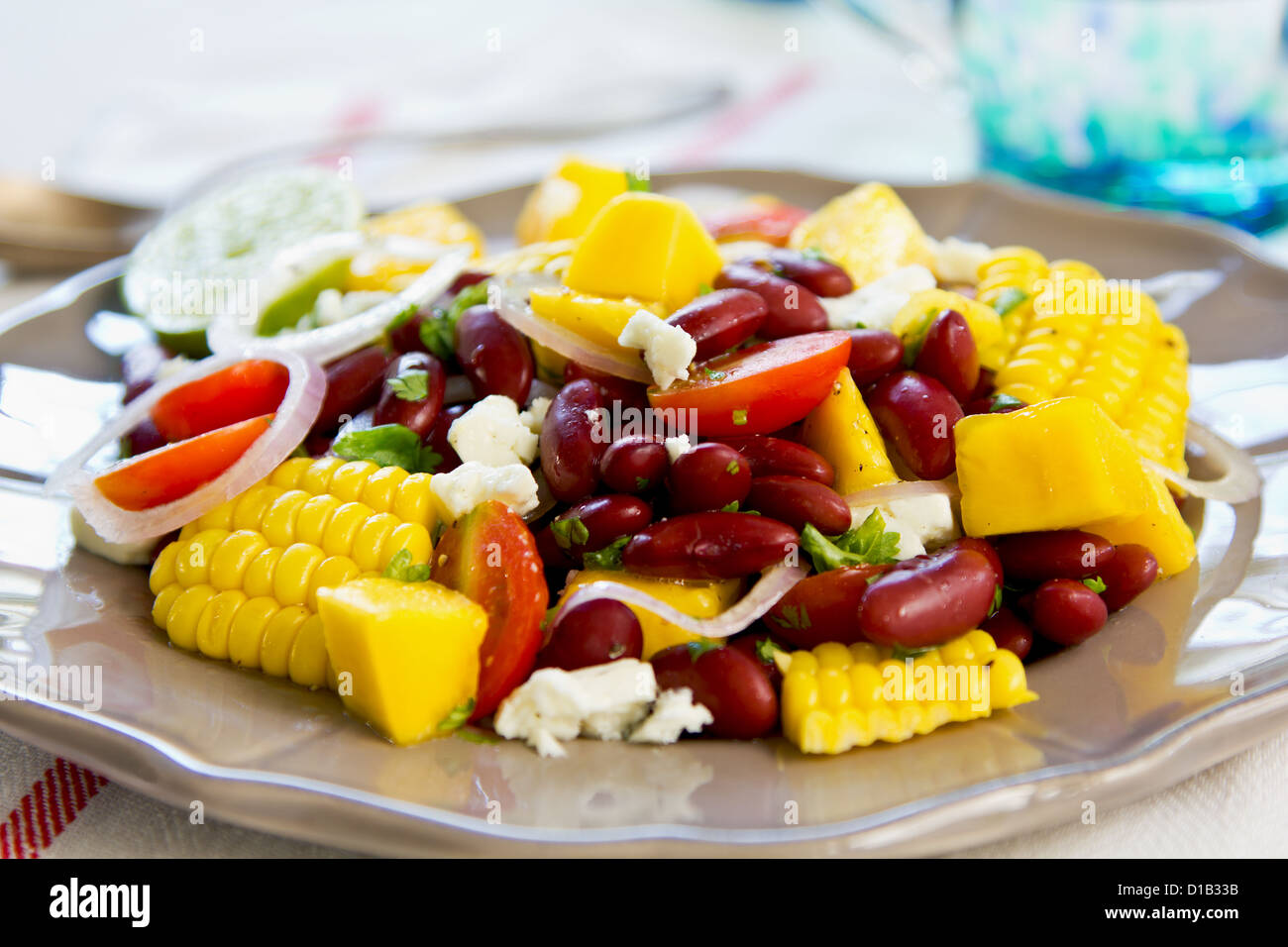 Kidney Beans with Mango,Sweetcorn and Feta cheese salad Stock Photo Alamy