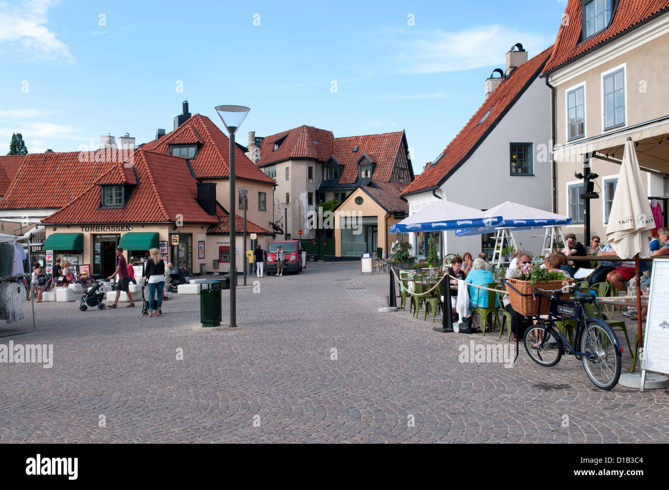 Visby Square Stortorget, the main square, in the medieval city of Visby on the ...