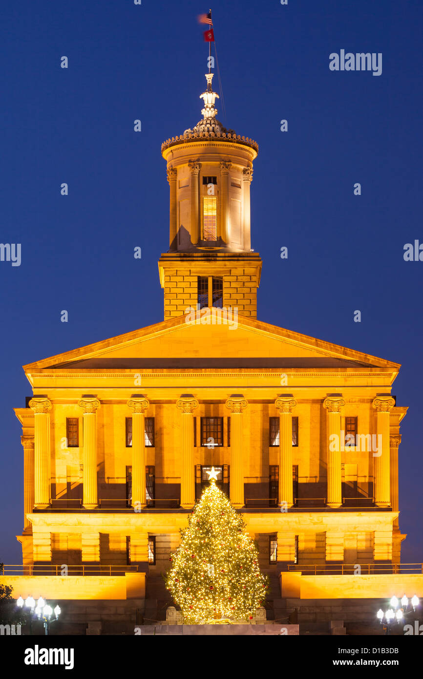 Christmas tree at the Tennessee Capitol Building, Nashville, Tennessee USA Stock Photo