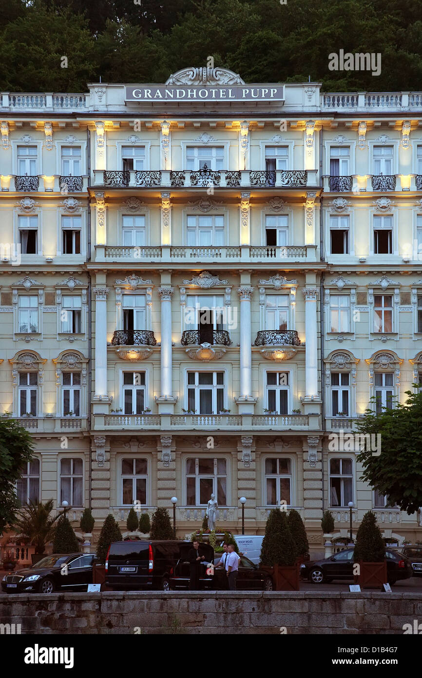 Karlovy Vary, Czech Republic, the Grandhotel Pupp in the evening light Stock Photo