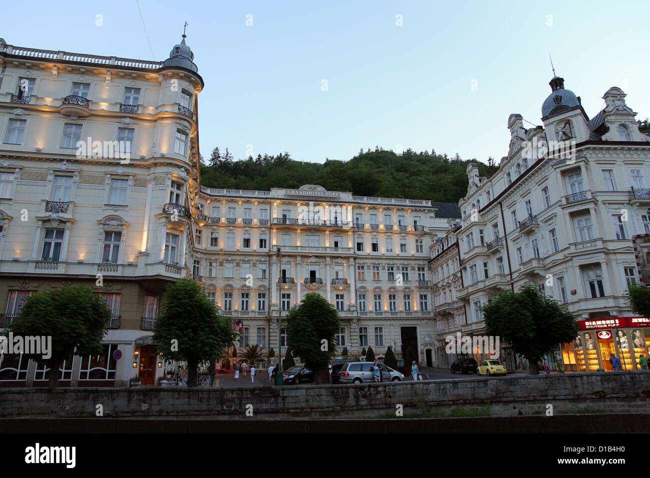 Karlovy Vary, Czech Republic, the Grandhotel Pupp in the evening light Stock Photo