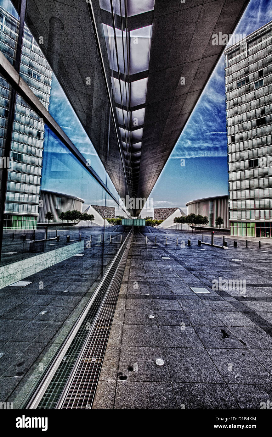 Modern architecture, reflections in the windows of the Congress Centre, Place de l'Europe, Kirchberg, Luxembourg, Europe Stock Photo