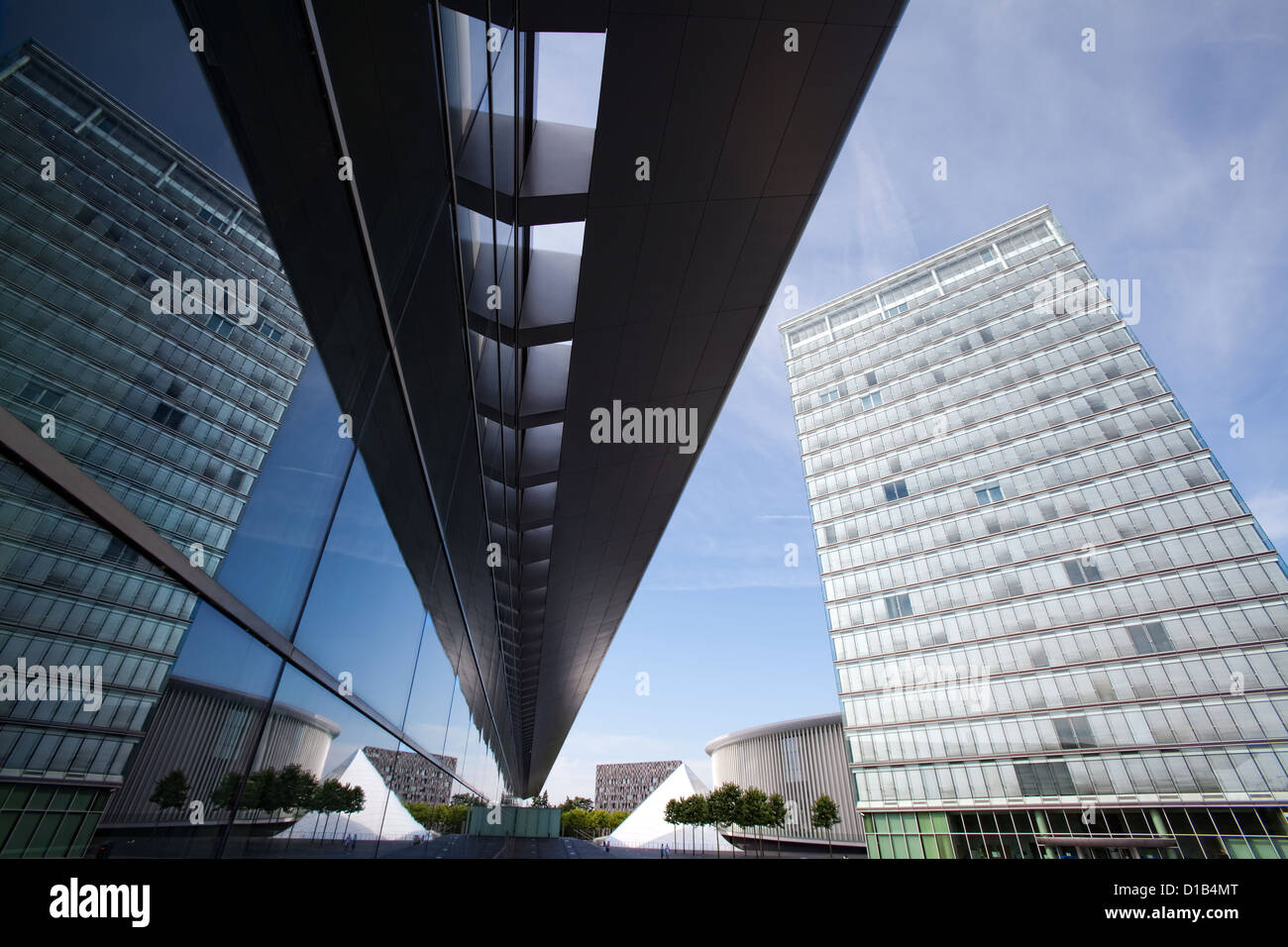 Modern architecture, reflections in the windows of the Congress Centre, Place de l'Europe, Kirchberg, Luxembourg, Europe Stock Photo