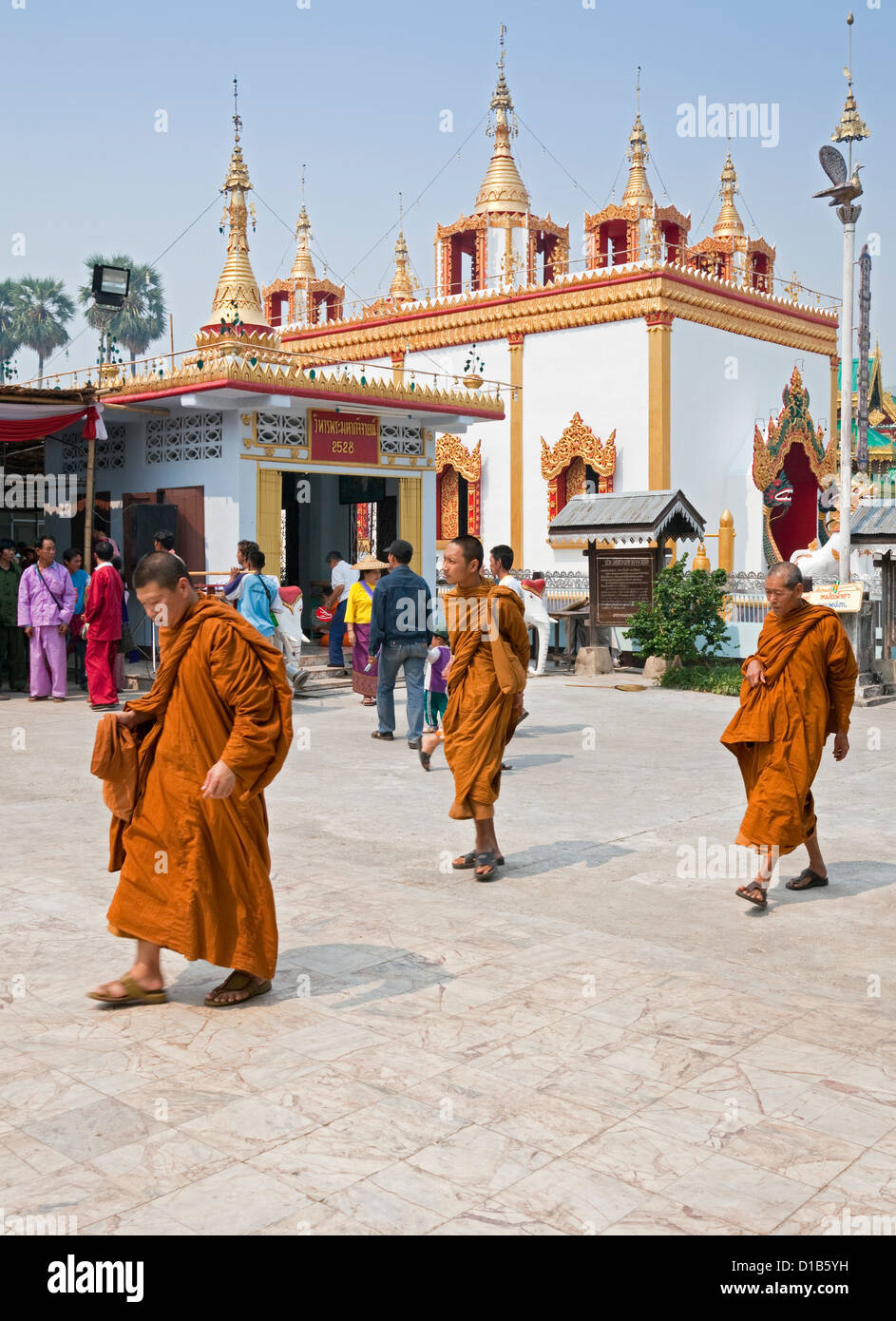 Monks taking part in 'Poy Sang Long' festival where young novice monks are ordained, Wat Jong Klang, Mae Hong Son, Thailand Stock Photo