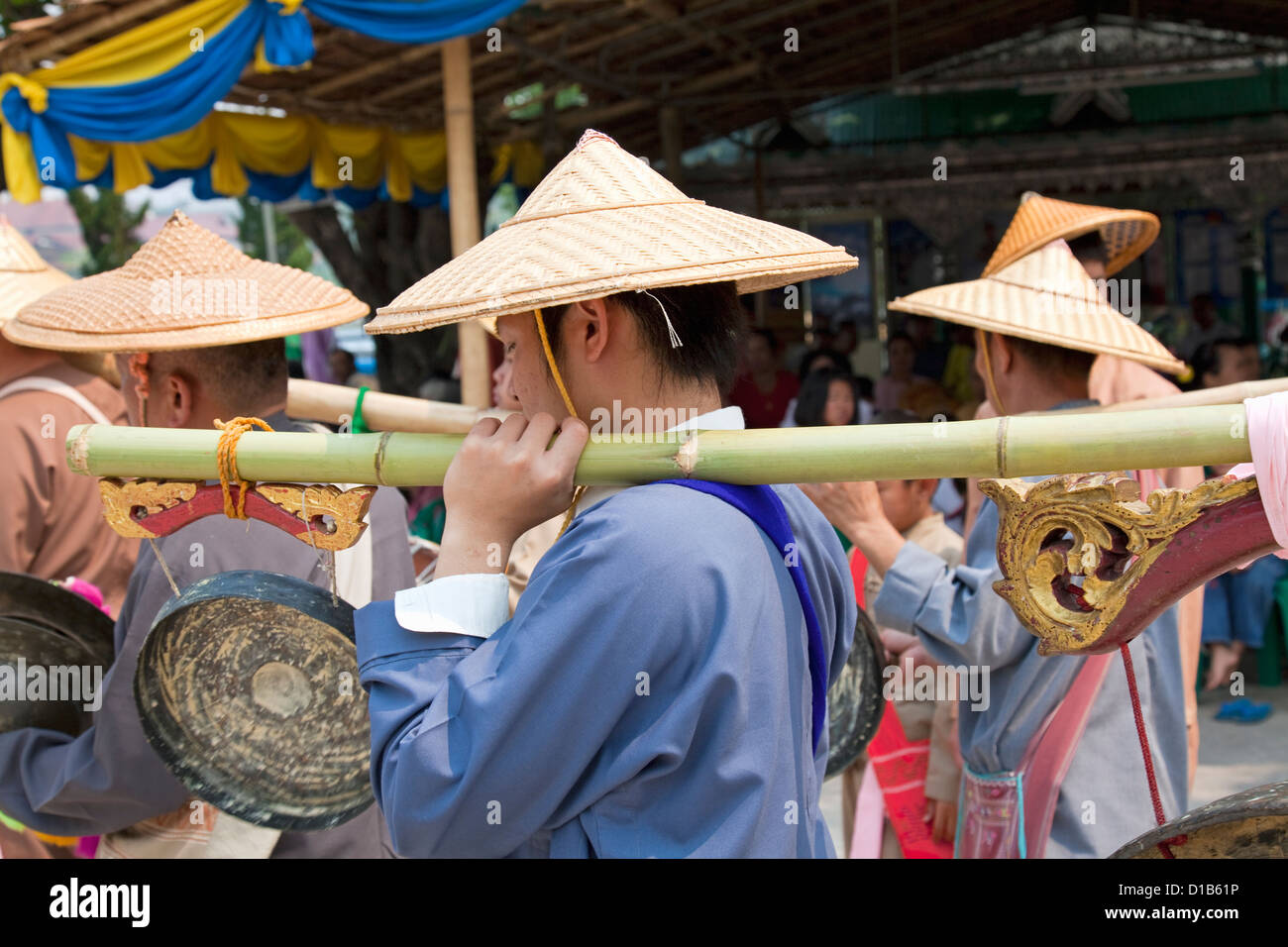 Procession of musicians in 'Poy Sang Long' festival, Wat Jong Klang, Mae Hong Son, Thailand Stock Photo