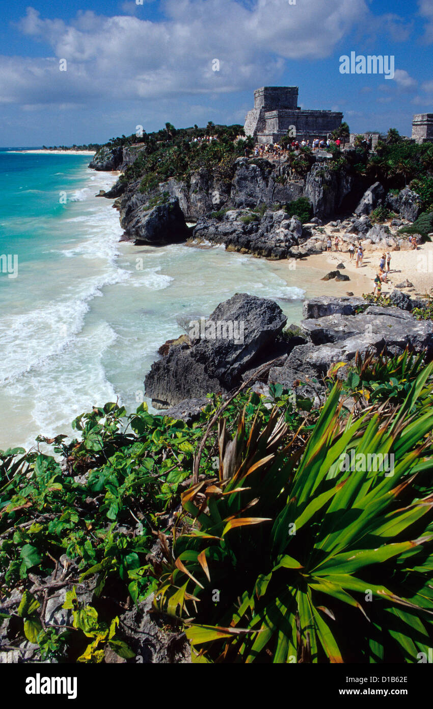 Tulum beach . El Castillo in background . Yucatan, Mexico Stock Photo ...