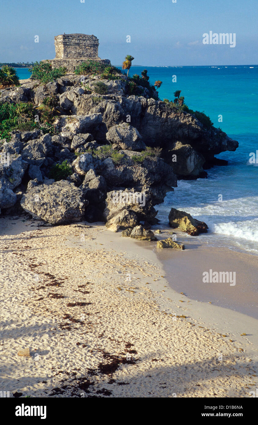 Tulum beach . El Castillo in background . Yucatan, Mexico Stock Photo ...