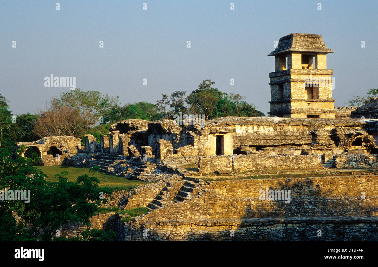 El Palacio, The Palace, Palenque Archaeological Site, Palenque, Chiapas State, Mexico Stock Photo