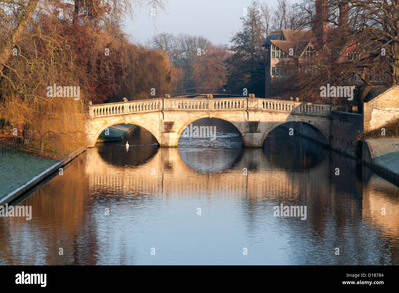 Clare College Bridge over the River Cam The Backs Cambridge UK in winter sunshine Stock Photo