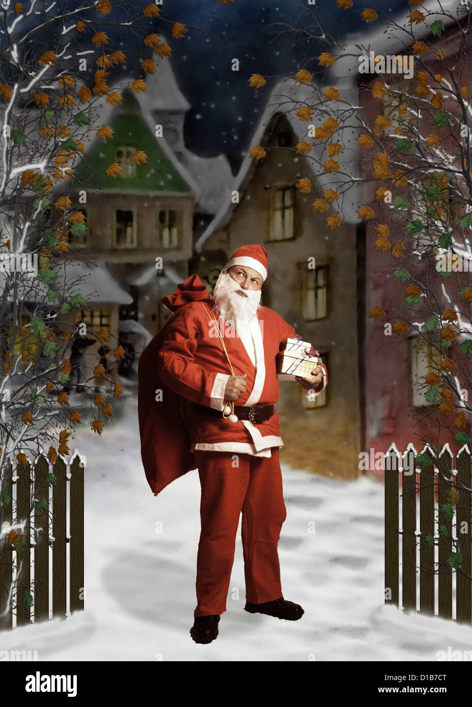 Santa Claus in a snowy setting Stock Photo