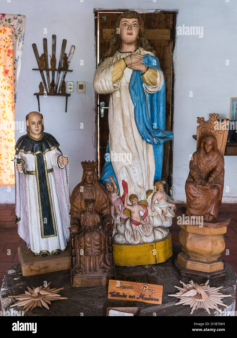 Sculptures of santos by the famous sculptor of santos, Zenón Páez, in his studio in Tobatí, Paraguay. Stock Photo