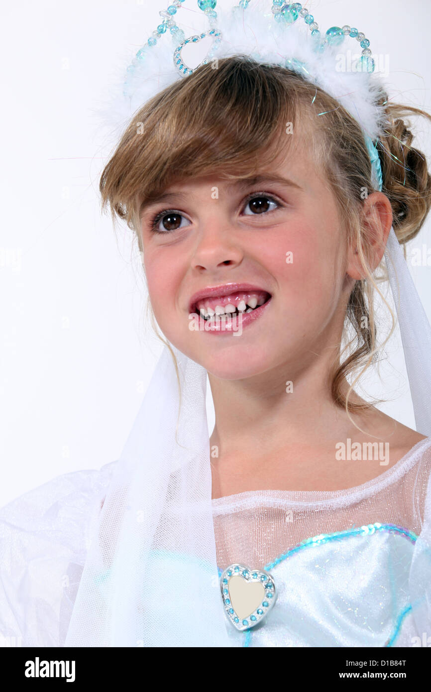 little girl dressed as bride Stock Photo