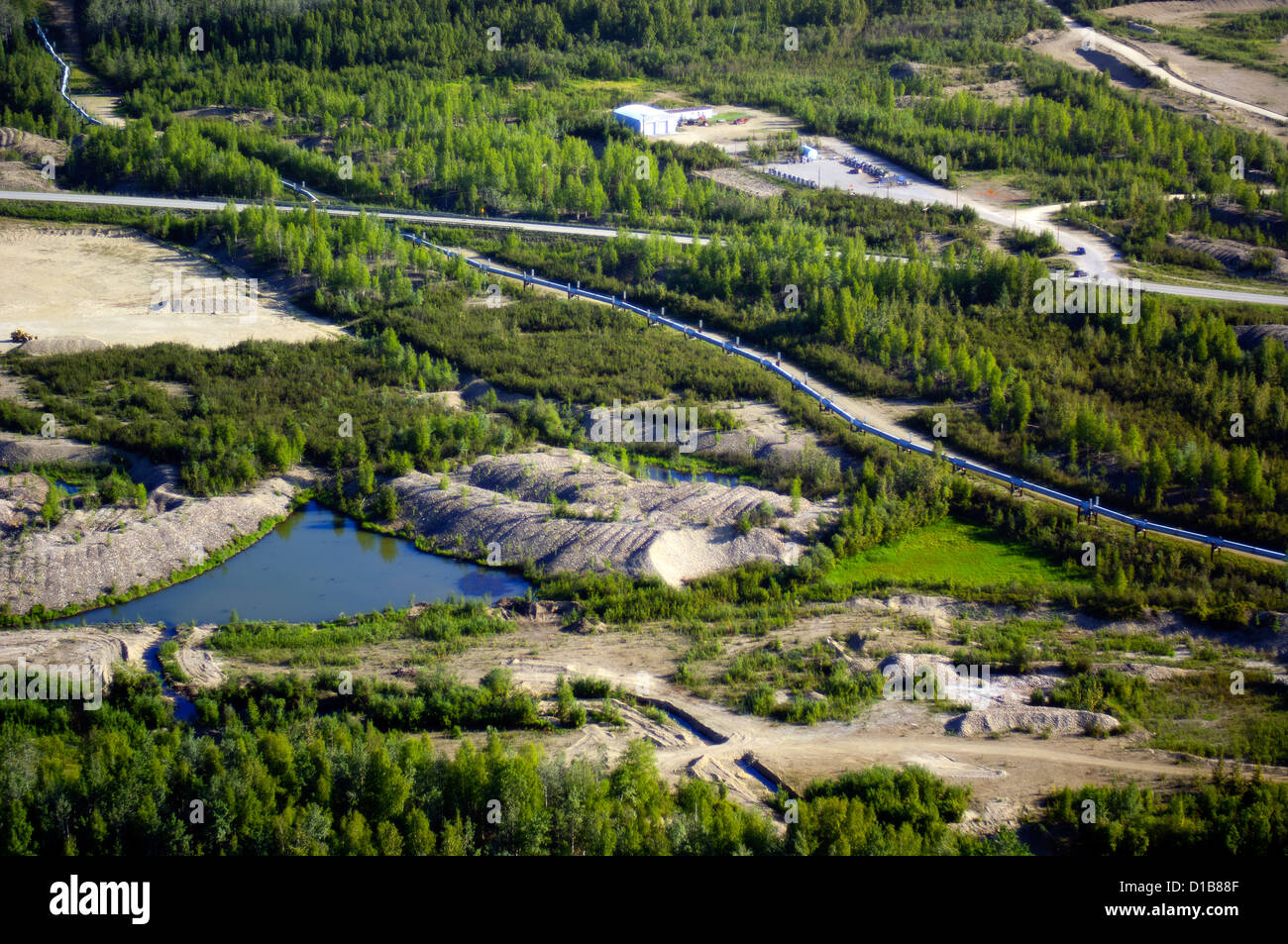 The trans Alaska oil pipeline crossing the gold fields at Fox just