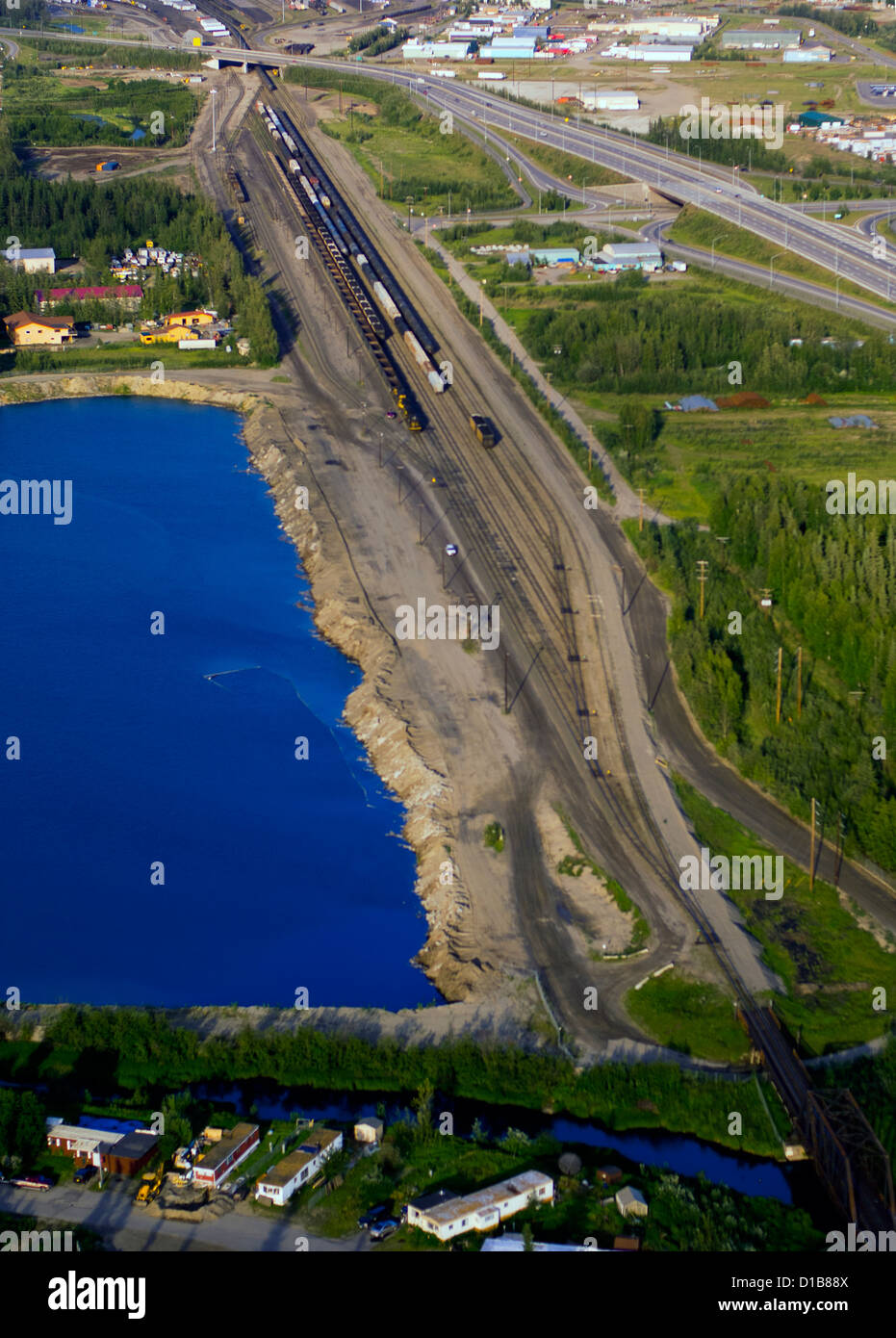 Alaska Railroad train yard Fairbanks an aerial photograph Stock Photo