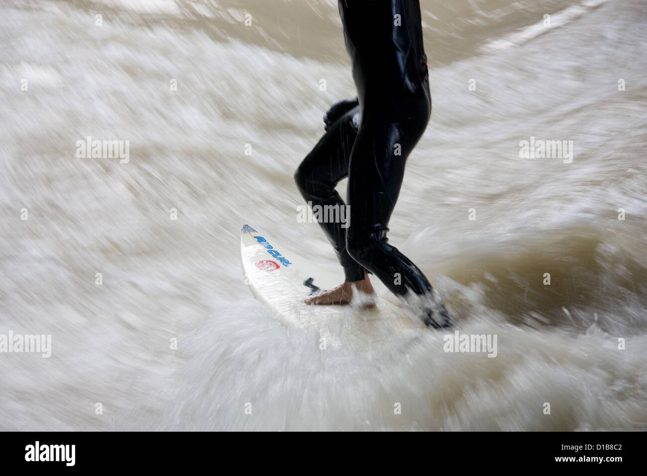 Munich, Germany, Surfing in the English Garden in Eisbach Stock Photo