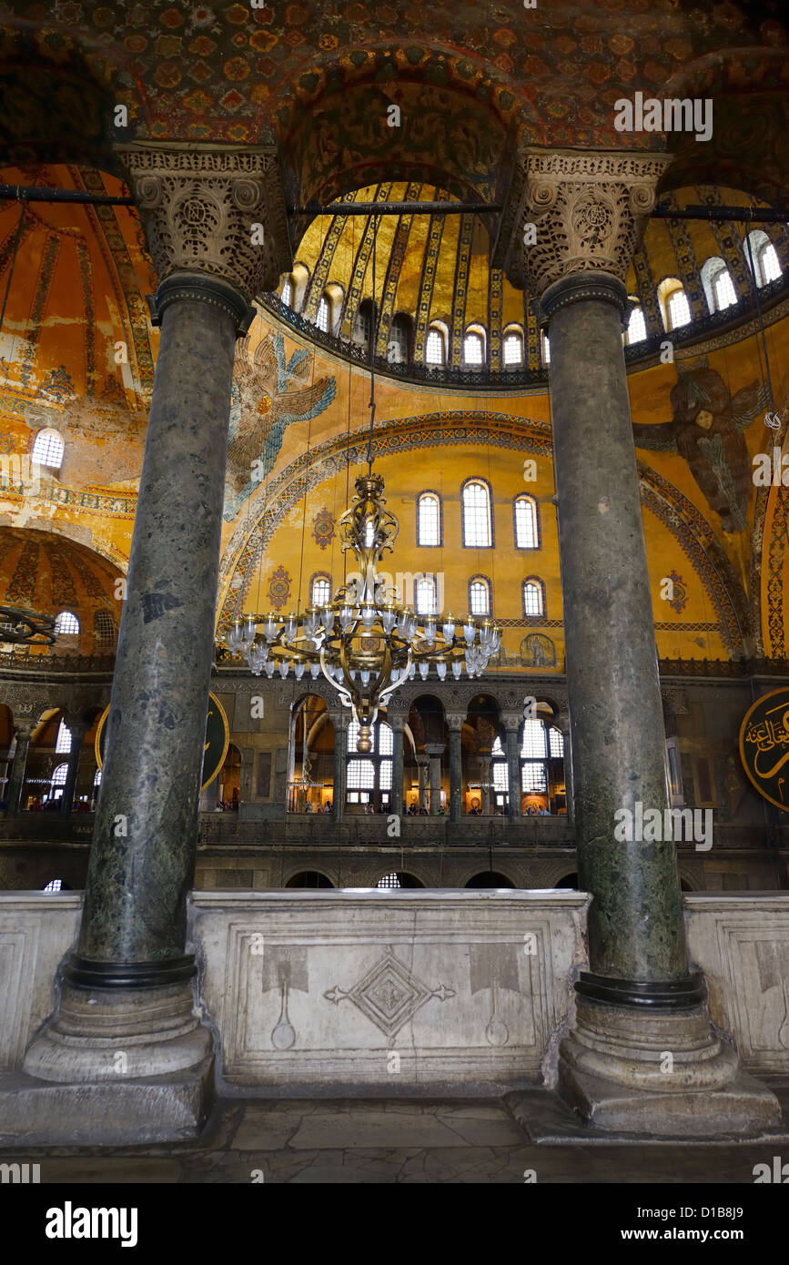 Marble pillars on upper level of the Hagia Sophia Istanbul Turkey with domes and Saraphim Stock Photo
