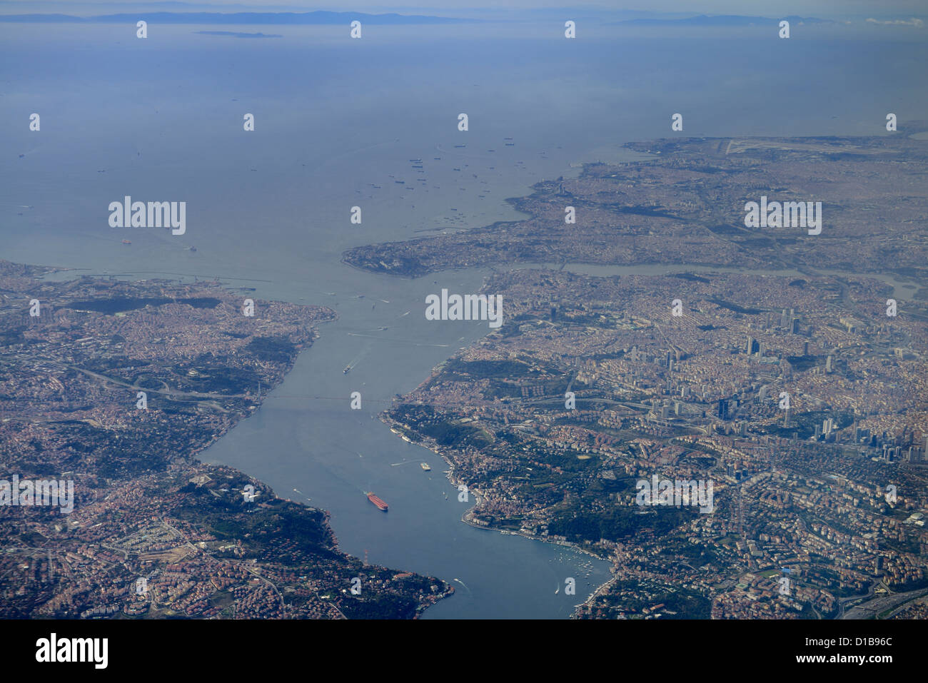 Aerial view of Istanbul Turkey with Golden Horn Bosphorus Strait and Marmara Sea Stock Photo