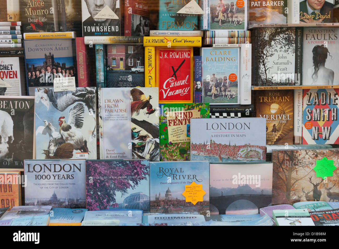 Popular books on display in a shop window Stock Photo