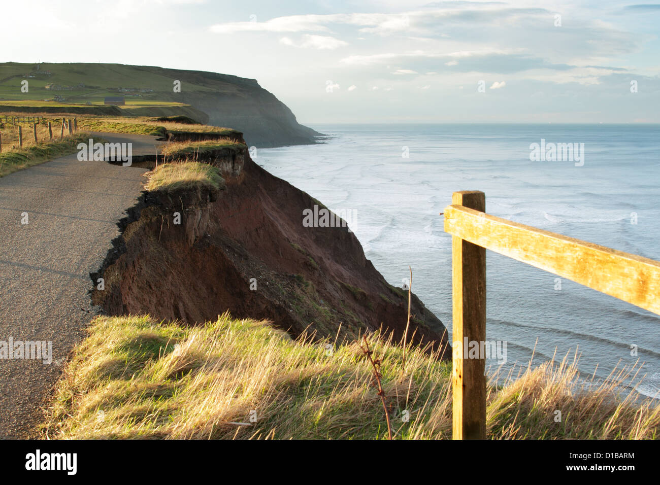 Landslip due to coastal erosion on the North East coast of England near to Staithes Stock Photo