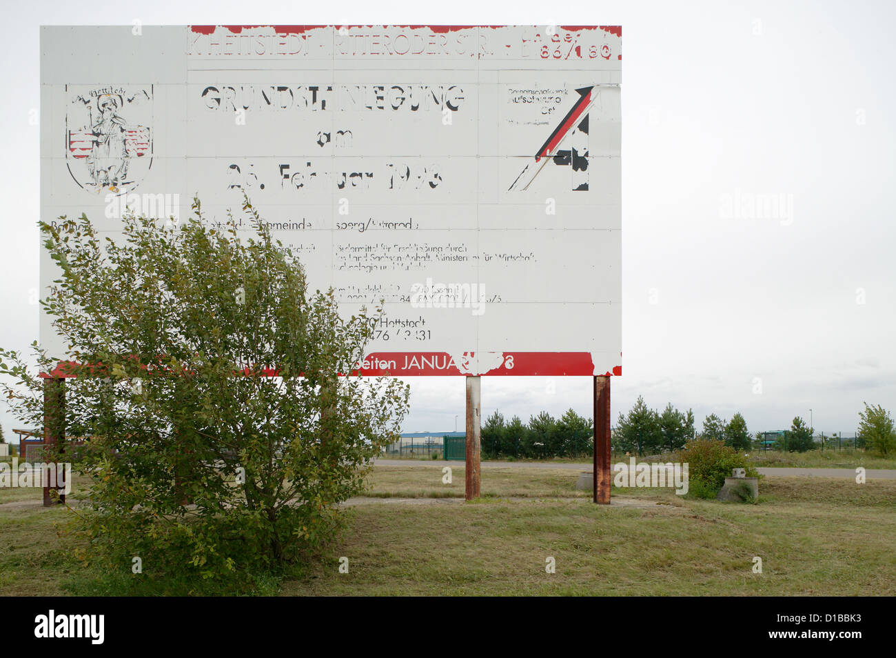 Hettstedt, Germany, the faded sign of a planned groundbreaking ceremony Stock Photo