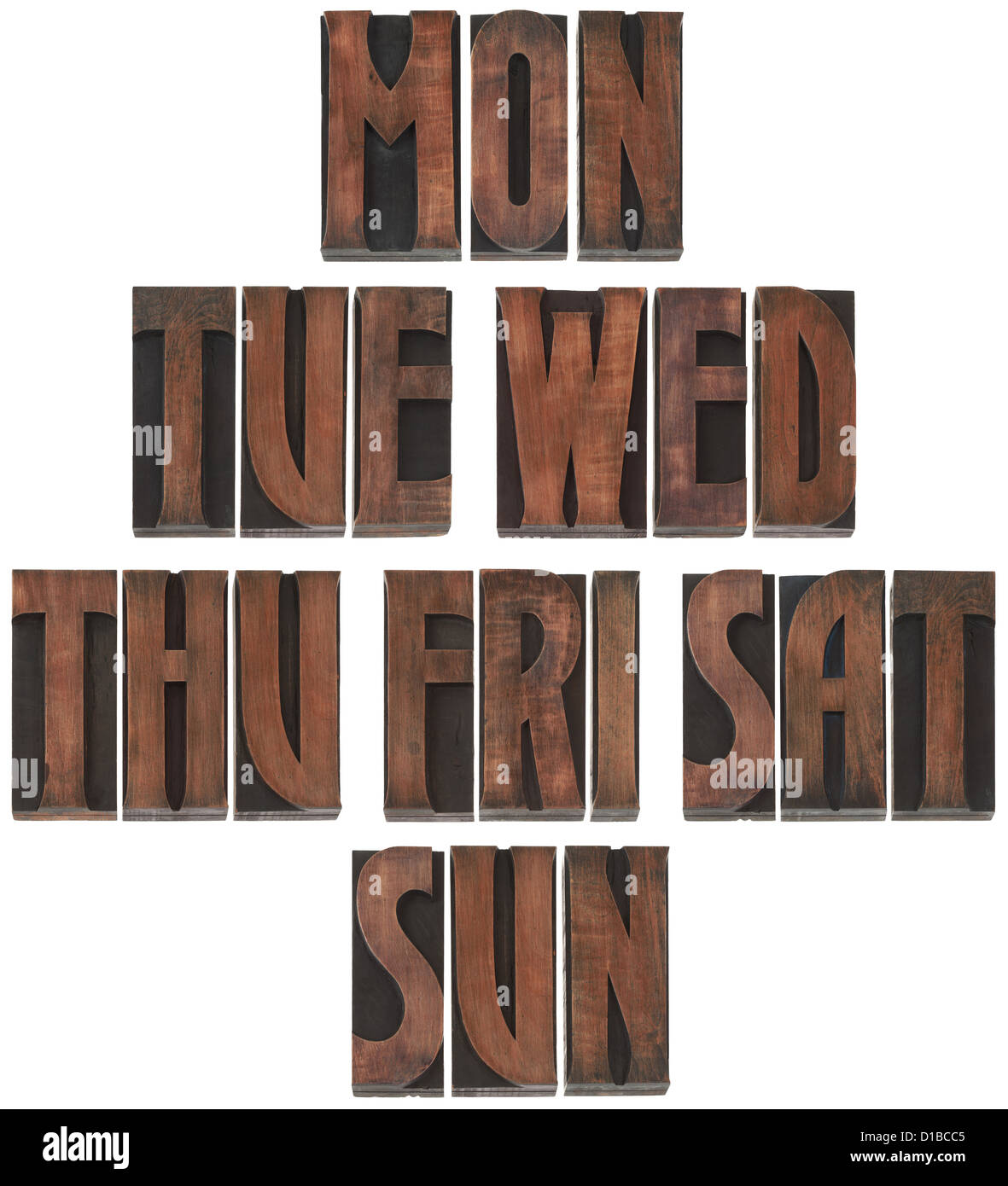 The Days of the Week Wooden Letterpress Printing Block Letters Stock ...