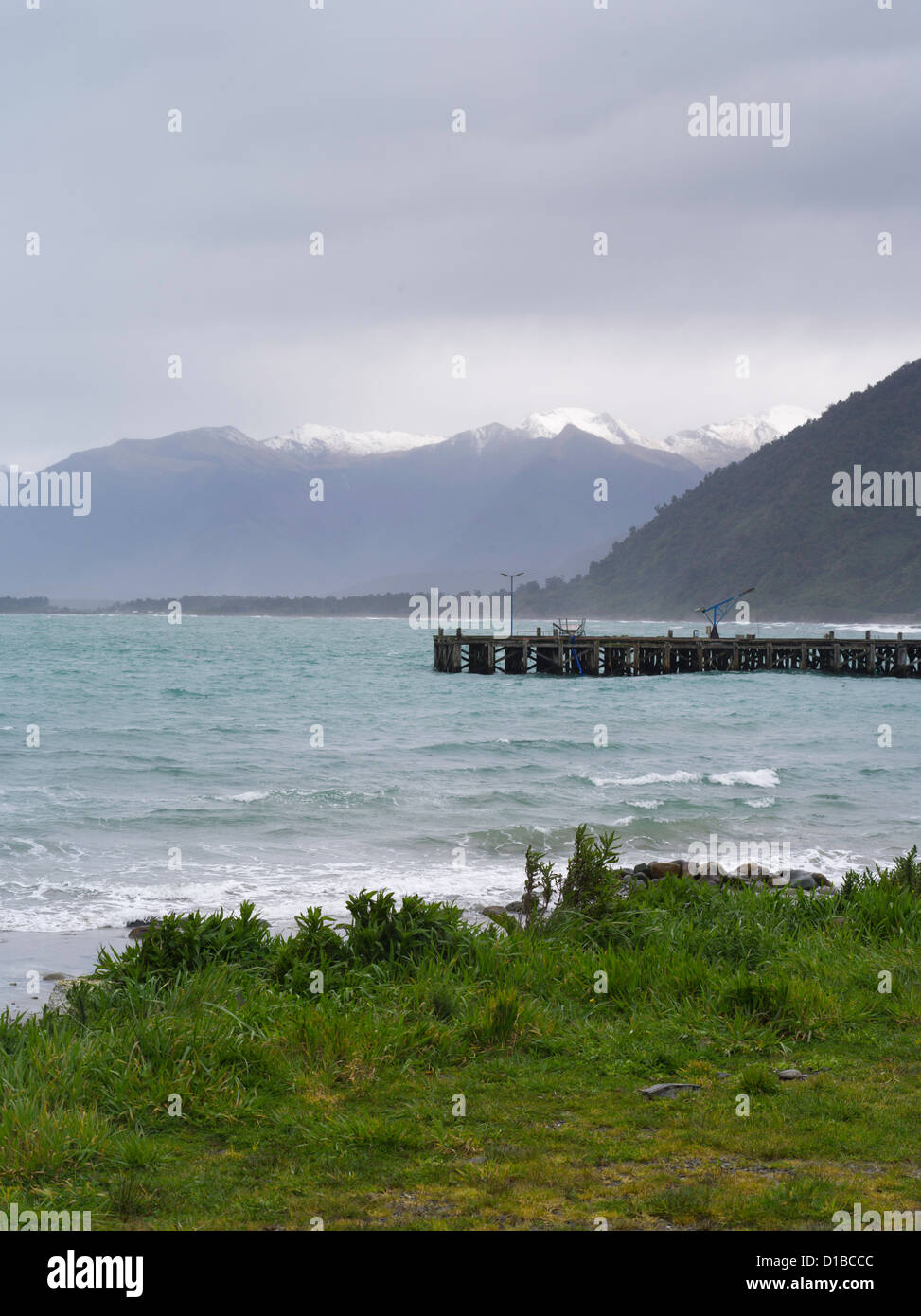 A view of Jackson Bay, New Zealand, looking to the north on a grey day